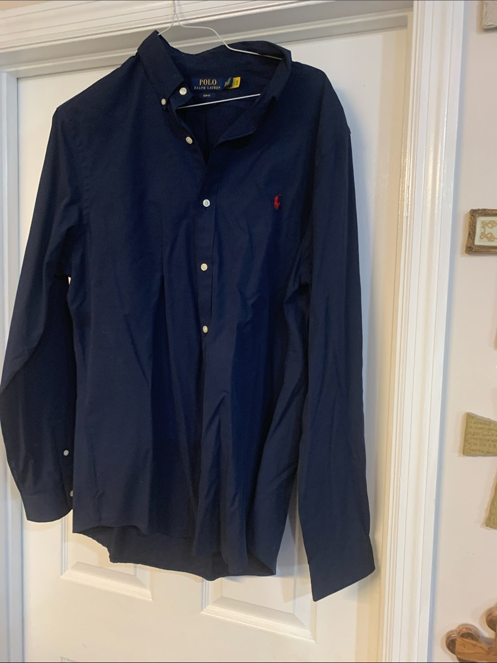 Polo by Ralph Lauren Navy Button-Down Shirt with Yellow Logo Accents - Picture 3 of 3